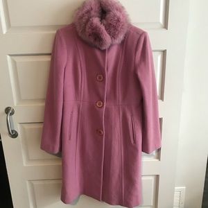 Pink 50s Vintage Frock Coat with Fox Fur Collar